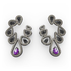 Ladonna Küpe - Ametist, siyah zirkon ve dumanlı kuvars 925 ayar siyah rodyum kaplama gümüş küpe #1plxvif