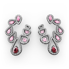 Ladonna Küpe - Kök yakut, pembe kuvars ve swarovski 925 ayar siyah rodyum kaplama gümüş küpe #1pqy1w5