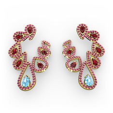 Ladonna Küpe - Akuamarin, garnet ve rodolit garnet 14 ayar altın küpe #1prj6v2