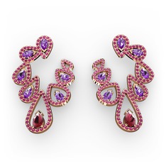 Ladonna Küpe - Kök yakut, ametist ve rodolit garnet 18 ayar rose altın küpe #1pxclfx