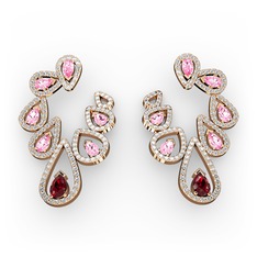 Ladonna Küpe - Garnet, pembe kuvars ve pırlanta 14 ayar rose altın küpe (2.882 karat) #1q52nh4