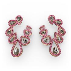 Dumanlı kuvars ve rodolit garnet 14 ayar rose altın küpe