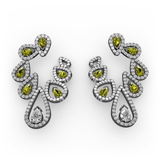 Ladonna Küpe - Swarovski, peridot ve beyaz zirkon 925 ayar siyah rodyum kaplama gümüş küpe #1qjxdnd