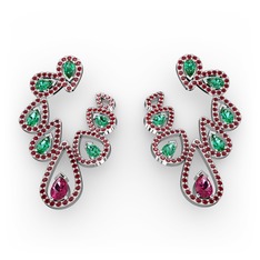 Ladonna Küpe - Rodolit garnet, yeşil kuvars ve garnet 18 ayar beyaz altın küpe #1qtgfxo