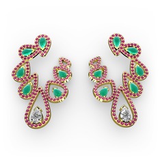 Ladonna Küpe - Beyaz zirkon, kök zümrüt ve rodolit garnet 925 ayar altın kaplama gümüş küpe #1qw4kf1