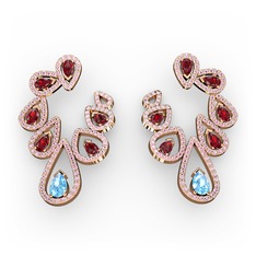 Ladonna Küpe - Akuamarin, garnet ve pembe kuvars 14 ayar rose altın küpe #1qwrkx4