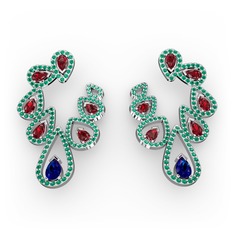 Ladonna Küpe - Lab safir, garnet ve yeşil kuvars 925 ayar gümüş küpe #1qzksbx