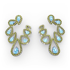 Ladonna Küpe - Akuamarin ve peridot 8 ayar beyaz altın küpe #1rel03t