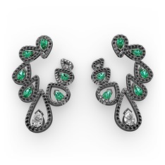 Ladonna Küpe - Swarovski, yeşil kuvars ve siyah zirkon 925 ayar siyah rodyum kaplama gümüş küpe #1rtzl8x