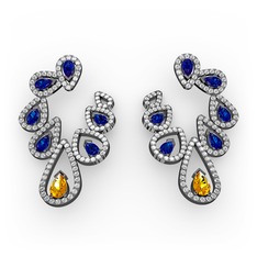 Ladonna Küpe - Sitrin, lab safir ve pırlanta 925 ayar siyah rodyum kaplama gümüş küpe (2.882 karat) #1rxciia