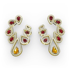 Ladonna Küpe - Sitrin, garnet ve swarovski 925 ayar altın kaplama gümüş küpe #1s45gdx