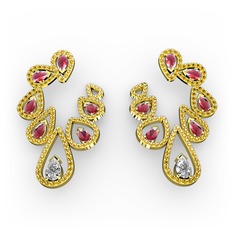 Swarovski, kök yakut ve sitrin 8 ayar altın küpe