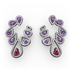 Ladonna Küpe - Rodolit garnet, ametist ve pırlanta 925 ayar siyah rodyum kaplama gümüş küpe (2.882 karat) #1schcam