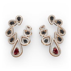 Garnet, siyah zirkon ve pırlanta 18 ayar rose altın küpe (2.882 karat)