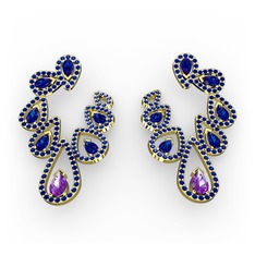 Ladonna Küpe - Ametist ve lab safir 18 ayar altın küpe #1sdxmds