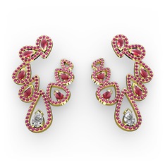 Ladonna Küpe - Beyaz zirkon, kök yakut ve rodolit garnet 14 ayar altın küpe #1skqa8