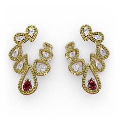 Garnet, swarovski ve peridot 8 ayar rose altın küpe