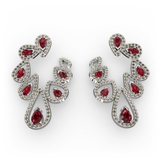Garnet ve dumanlı kuvars 8 ayar beyaz altın küpe