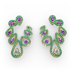 Ladonna Küpe - Swarovski, ametist ve yeşil kuvars 925 ayar altın kaplama gümüş küpe #1t47p5p