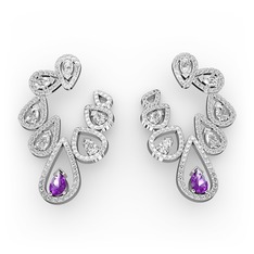 Ladonna Küpe - Ametist, beyaz zirkon ve pırlanta 18 ayar beyaz altın küpe (2.882 karat) #1tf5o3h