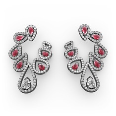 Swarovski, kök yakut ve beyaz zirkon 925 ayar siyah rodyum kaplama gümüş küpe