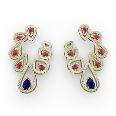 Ladonna Küpe - Lab safir, kök yakut ve swarovski 14 ayar altın küpe #1u6rddt
