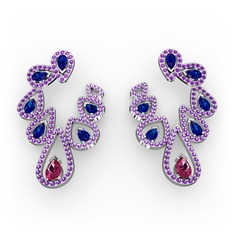 Ladonna Küpe - Rodolit garnet, lab safir ve ametist 925 ayar gümüş küpe #1u9vnf8