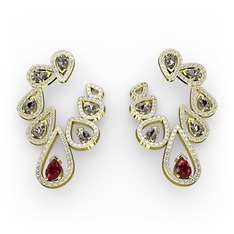 Ladonna Küpe - Garnet, dumanlı kuvars ve swarovski 18 ayar altın küpe #1ucnr0x