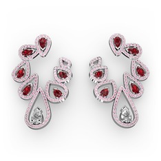 Ladonna Küpe - Swarovski, garnet ve pembe kuvars 14 ayar beyaz altın küpe #1ucpfe9