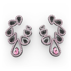 Ladonna Küpe - Pembe kuvars ve siyah zirkon 925 ayar siyah rodyum kaplama gümüş küpe #1udgamg