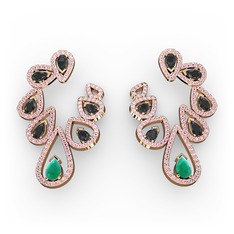 Ladonna Küpe - Kök zümrüt, siyah zirkon ve pembe kuvars 8 ayar rose altın küpe #1udnoj3