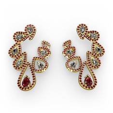 Garnet ve dumanlı kuvars 8 ayar altın küpe