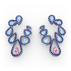 Ladonna Küpe - Pembe kuvars, akuamarin ve lab safir 18 ayar beyaz altın küpe #1uo3gpv