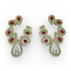 Beyaz zirkon, garnet ve peridot 925 ayar gümüş küpe