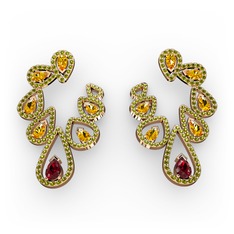 Garnet, sitrin ve peridot 14 ayar rose altın küpe