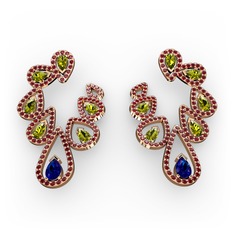 Lab safir, peridot ve garnet 8 ayar rose altın küpe