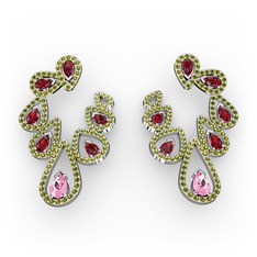 Ladonna Küpe - Pembe kuvars, garnet ve peridot 14 ayar beyaz altın küpe #1uv9hn2