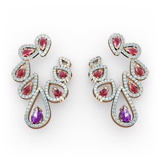 Ladonna Küpe - Ametist, kök yakut ve akuamarin 8 ayar rose altın küpe #1uvlqza