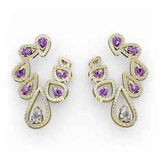 Swarovski, ametist ve pırlanta 8 ayar altın küpe (2.882 karat)