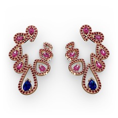Lab safir, rodolit garnet ve garnet 8 ayar rose altın küpe