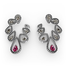 Ladonna Küpe - Rodolit garnet, dumanlı kuvars ve siyah zirkon 8 ayar beyaz altın küpe #1v6ddy3