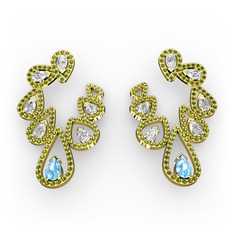 Ladonna Küpe - Akuamarin, swarovski ve peridot 18 ayar altın küpe #1vlsxik