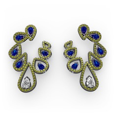 Ladonna Küpe - Swarovski, lab safir ve peridot 925 ayar siyah rodyum kaplama gümüş küpe #1vy38dg