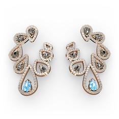 Akuamarin, dumanlı kuvars ve swarovski 8 ayar rose altın küpe