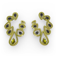 Peridot ve siyah zirkon 14 ayar altın küpe