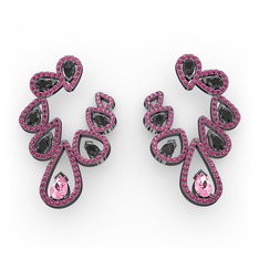 Ladonna Küpe - Pembe kuvars, siyah zirkon ve rodolit garnet 925 ayar siyah rodyum kaplama gümüş küpe #1whyw33