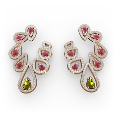 Ladonna Küpe - Peridot, kök yakut ve pırlanta 14 ayar rose altın küpe (2.882 karat) #1wpje51