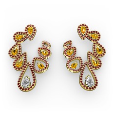 Ladonna Küpe - Swarovski, sitrin ve garnet 925 ayar altın kaplama gümüş küpe #1wq4hso