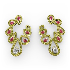 Ladonna Küpe - Swarovski, kök yakut ve peridot 14 ayar altın küpe #1x2adkx