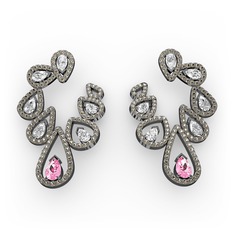 Ladonna Küpe - Pembe kuvars, swarovski ve dumanlı kuvars 925 ayar siyah rodyum kaplama gümüş küpe #1x4ropk